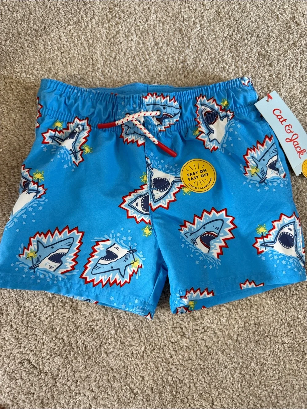 NWT Boys Blue Shark Print Swim Shorts with Lining size 2T